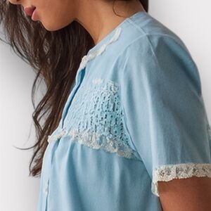 Vintage Slumber Suzy Dreamwear Blue Nightgown with White Lace